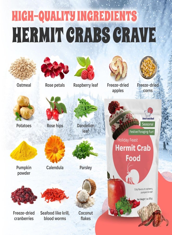 Snout and Shell Limited Edition Holiday Feast Premium Hermit Crab Food - Natural Seasonal Treat for Christmas & Thanksgiving | Nutritious Cranberry, Pumpkin & Rose Petal Blend for Enrichment & Health, 1 oz Bag - Image 3